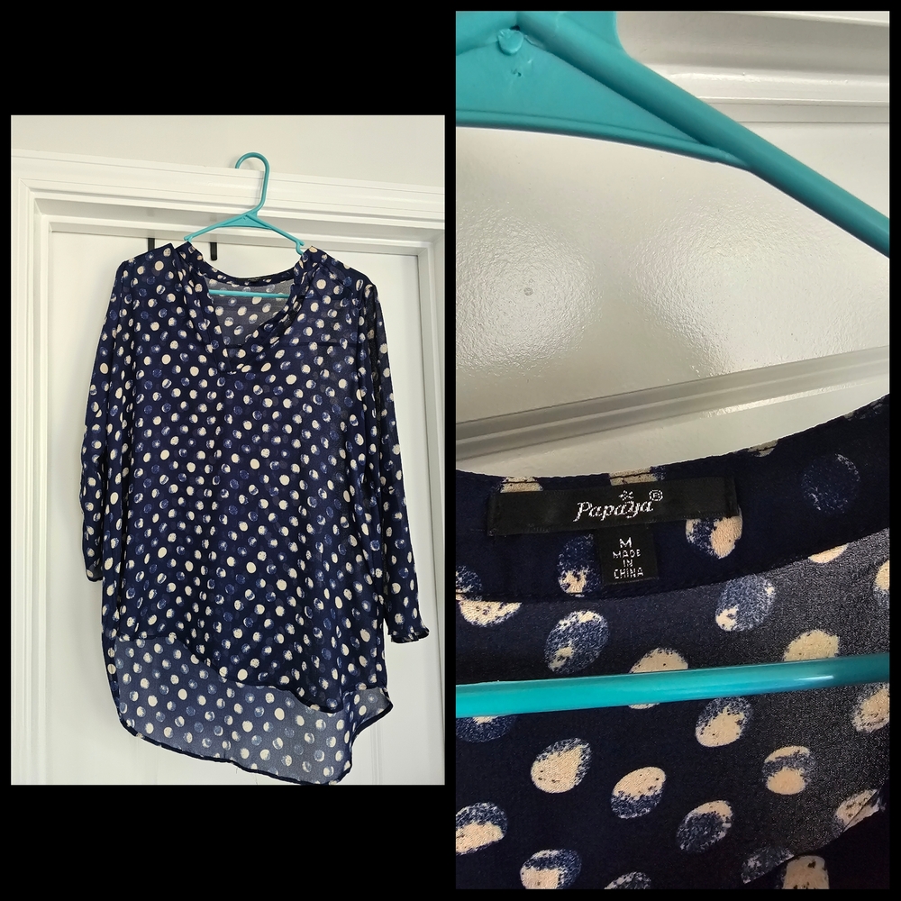 Papaya Navy and White Polka Dot Top